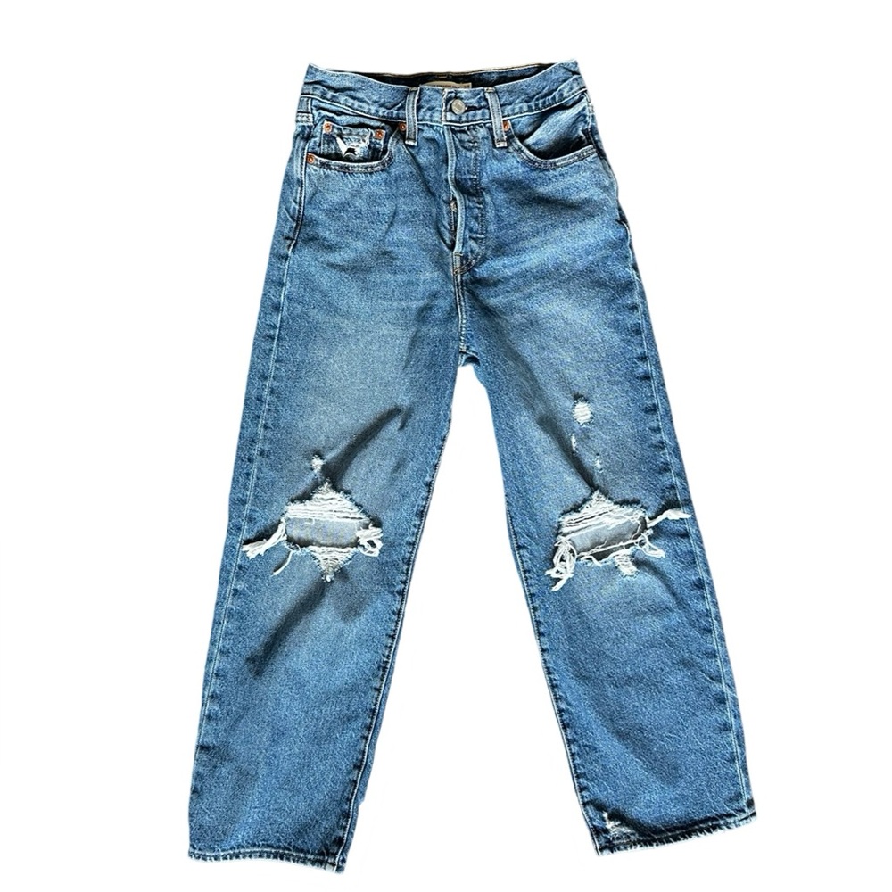Levi’s RIBCAGE Straight Ankle Jean Distressed Ripped Blue Women Size 27.